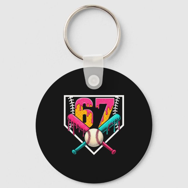 Baseball Ice Cream Drip Number 67 Player 67th Birt Key Ring (Front)