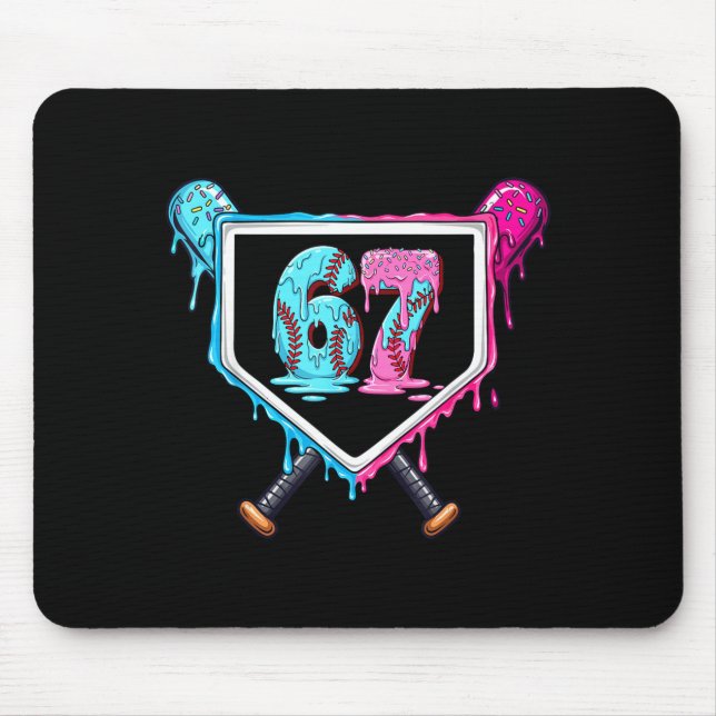 Baseball Ice Cream Drip Number 67 Player 67th Birt Mouse Mat (Front)