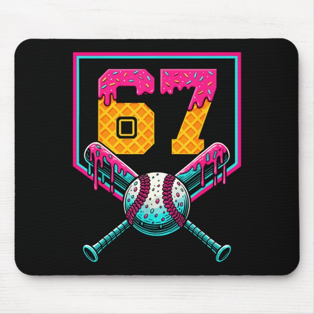Baseball Ice Cream Drip Number 67 Player 67th Birt Mouse Mat (Front)