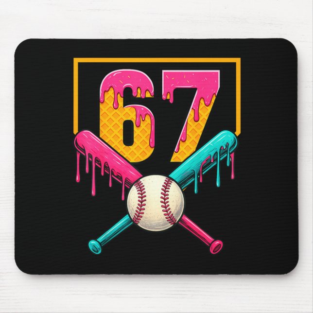 Baseball Ice Cream Drip Number 67 Player 67th Birt Mouse Mat (Front)