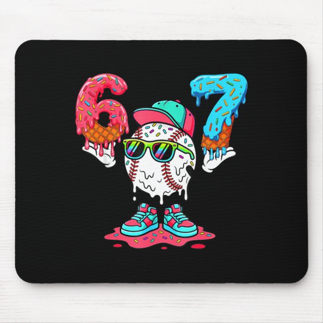Baseball Ice Cream Drip Number 67 Player 67th Birt Mouse Mat (Front)