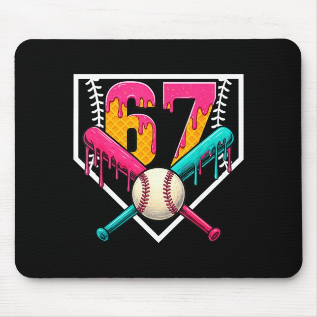 Baseball Ice Cream Drip Number 67 Player 67th Birt Mouse Mat (Front)