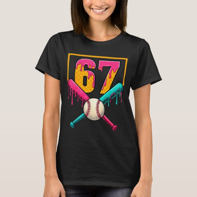 Baseball Ice Cream Drip Number 67 Player 67th Birt T-Shirt (Front)