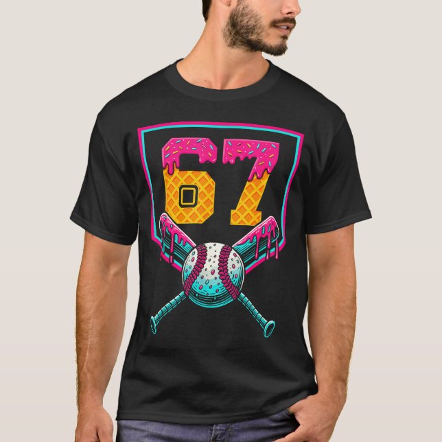 Baseball Ice Cream Drip Number 67 Player 67th Birt T-Shirt (Front)