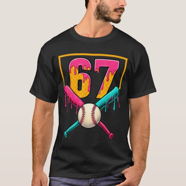 Baseball Ice Cream Drip Number 67 Player 67th Birt T-Shirt (Front)