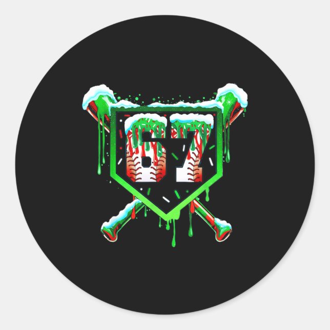 Baseball Ice Cream Drip Number 67 Six Seven Meme C Classic Round Sticker (Front)