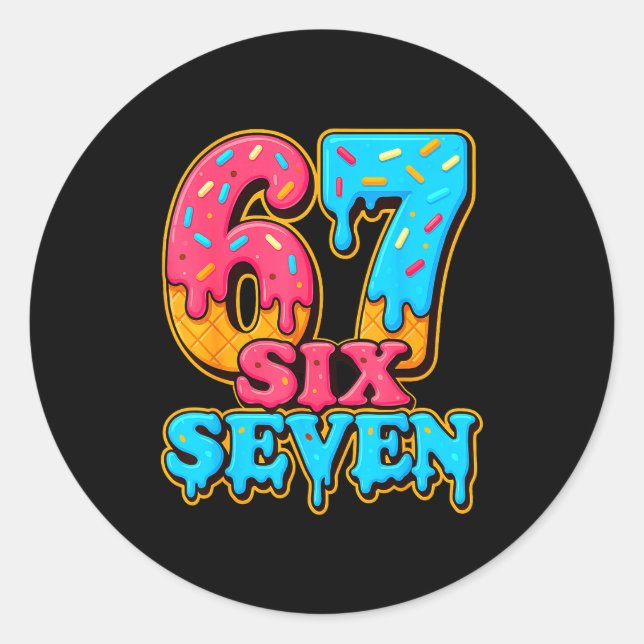 Baseball Ice Cream Drip Number 67 Six Seven Meme C Classic Round Sticker (Front)