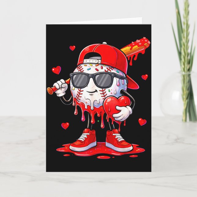 Baseball Ice Cream Drip Valentines Day Shirts For  Card (Front)
