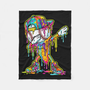Baseball Ice Cream Dripping Dabbing Baseball Drip Fleece Blanket