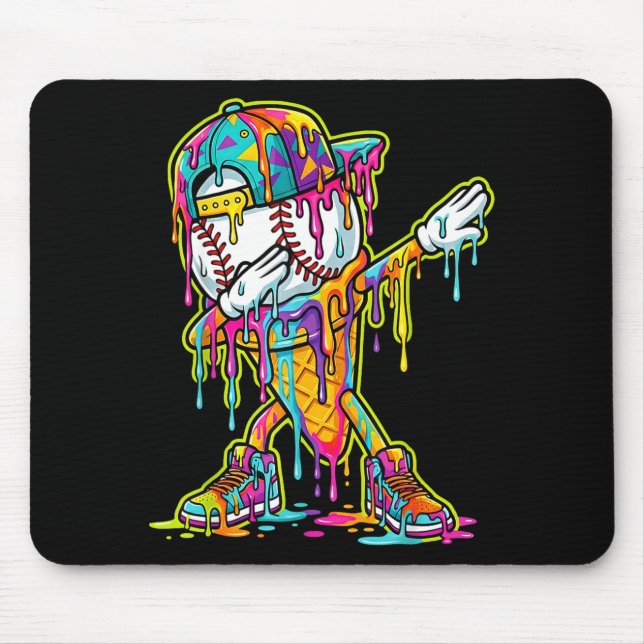Baseball Ice Cream Dripping Dabbing Baseball Drip  Mouse Mat (Front)