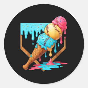 Baseball Ice Cream Dripping Funny Baseball Men Kid Classic Round Sticker