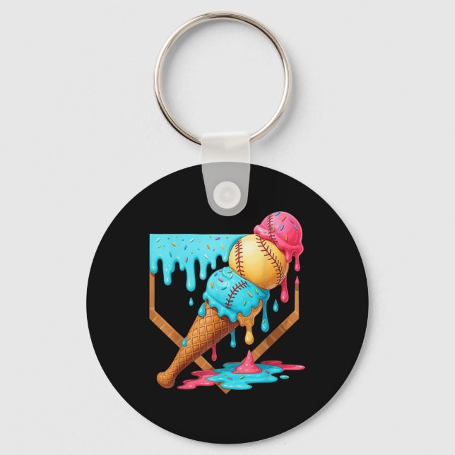 Baseball Ice Cream Dripping Funny Baseball Men Kid Key Ring (Front)