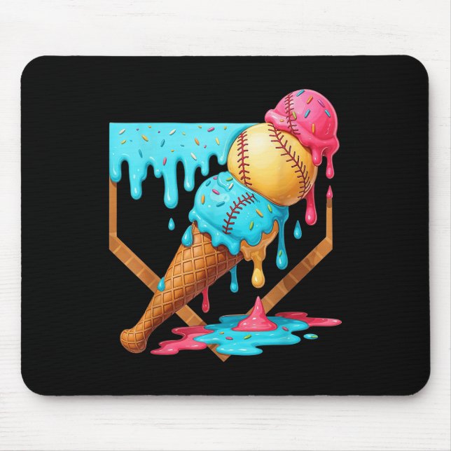Baseball Ice Cream Dripping Funny Baseball Men Kid Mouse Mat (Front)