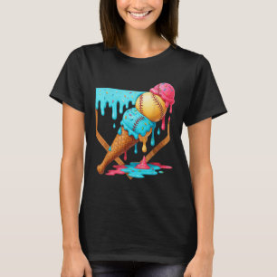 Baseball Ice Cream Dripping Funny Baseball Men Kid T-Shirt