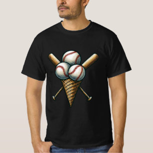 Baseball & Ice Cream Funny Sweet Summertime Sports T-Shirt