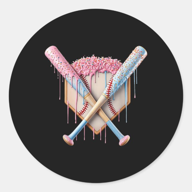 Baseball Ice Cream Home Plate Drip Youth Boys Base Classic Round Sticker (Front)