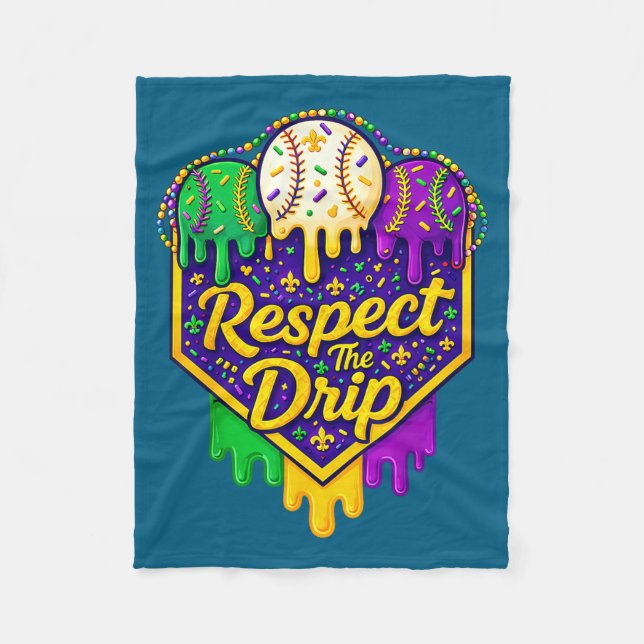 Baseball ice cream respect the drip mardi gras fleece blanket (Front)