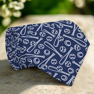 Baseball Icons On Navy Background Father's Day Tie