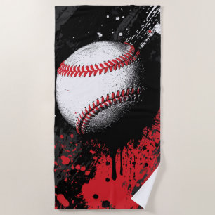 Baseball Impact Art – Bold Red Splash Design Beach Towel