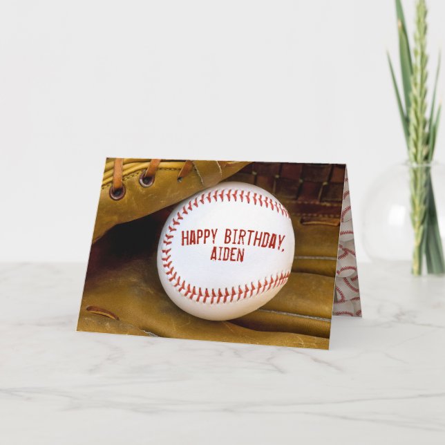 Baseball in brown glove card (Front)