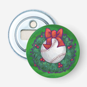 Baseball in Christmas Wreath Bottle Opener