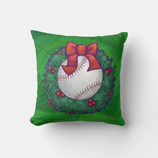 Baseball in Christmas Wreath Cushion (Front)