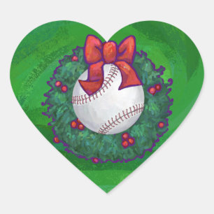 Baseball in Christmas Wreath Heart Sticker