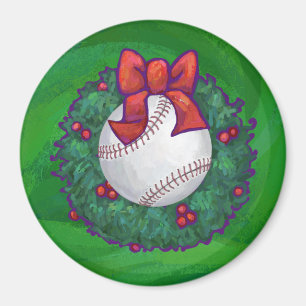 Baseball in Christmas Wreath Magnet