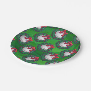 Baseball in Christmas Wreath Pattern Paper Plate