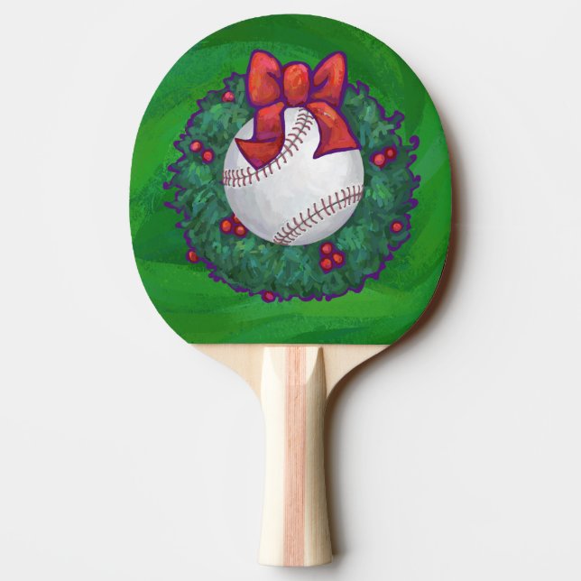 Baseball in Christmas Wreath Ping Pong Paddle (Back)