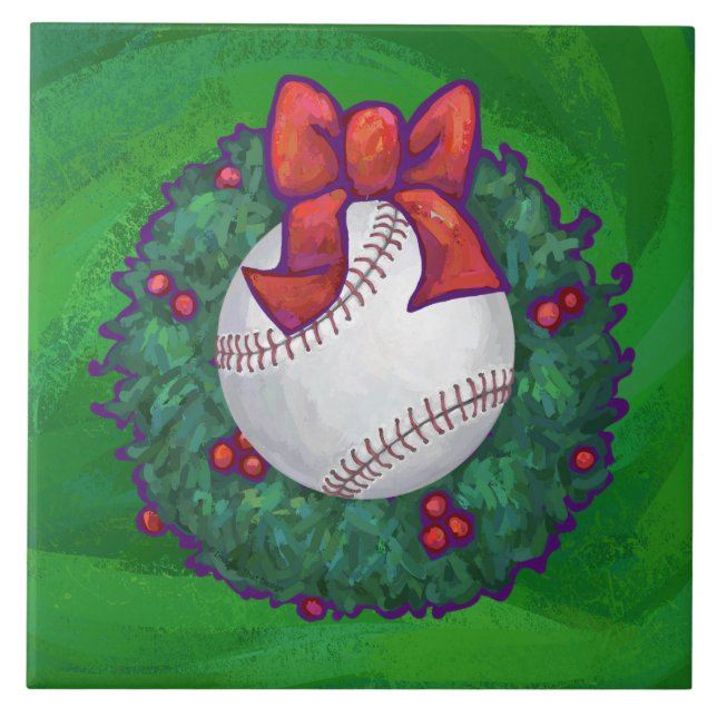 Baseball in Christmas Wreath Tile (Front)