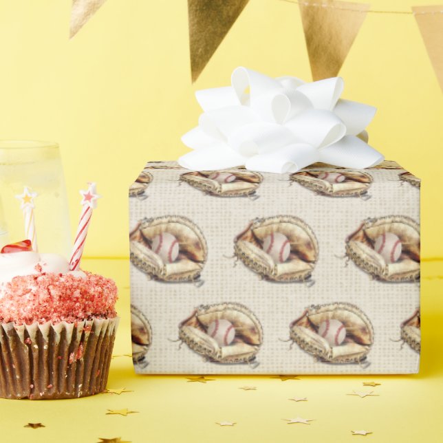 Baseball In Glove Birthday Wrapping Paper (Birthday Party)