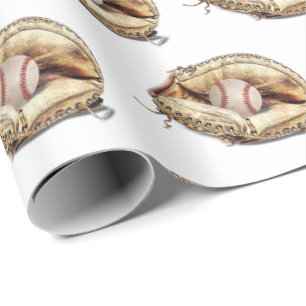 baseball in glove wrapping paper