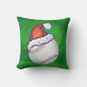 Baseball in Santa Hat on Green Cushion