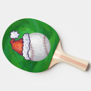 Baseball in Santa Hat on Green Ping Pong Paddle