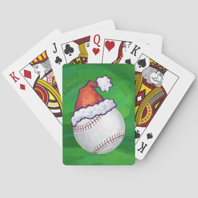 Baseball in Santa Hat on Green Playing Cards (Back)