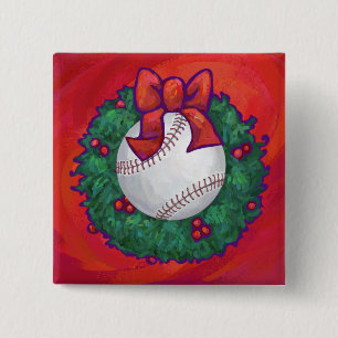 Baseball in Wreath on Red 15 Cm Square Badge