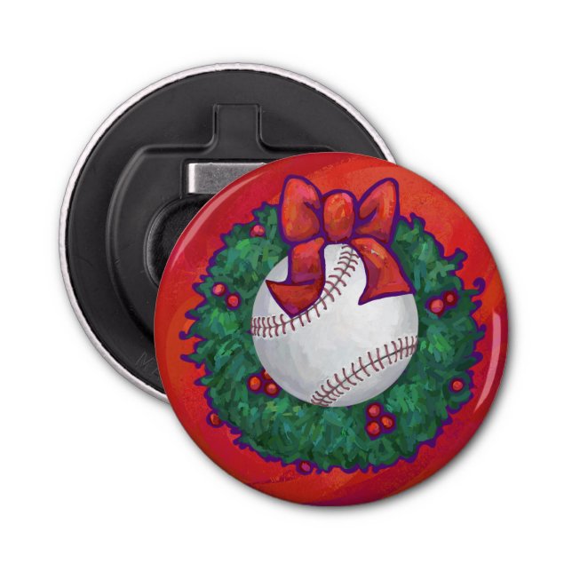 Baseball in Wreath on Red Bottle Opener (Front)