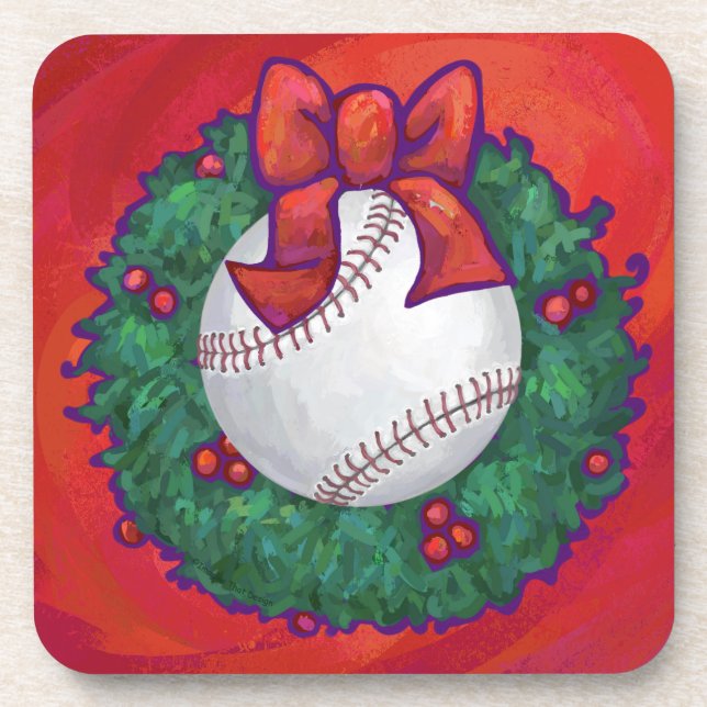 Baseball in Wreath on Red Coaster (Front)