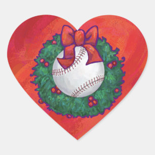Baseball in Wreath on Red Heart Sticker