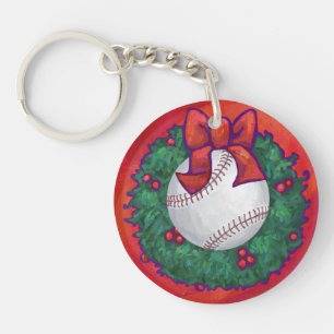 Baseball in Wreath on Red Key Ring