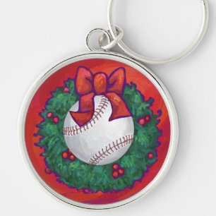 Baseball in Wreath on Red Key Ring