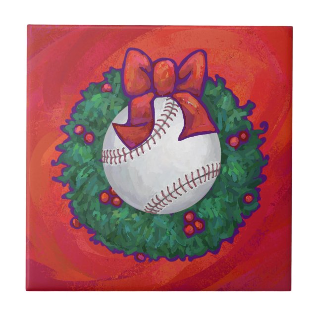 Baseball in Wreath on Red Tile (Front)