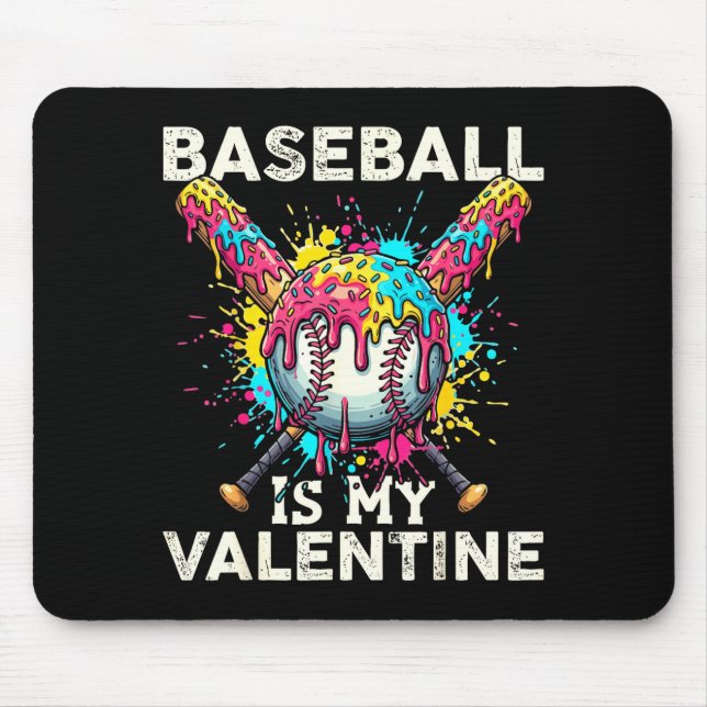 Baseball Is My Valentine Ice Cream Drip Crossed Ba Mouse Mat (Front)