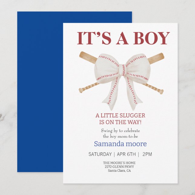Baseball its a boy baby shower invitation (Front/Back)