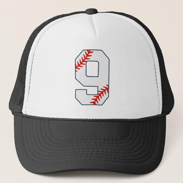 Baseball Jersey Number 9 Trucker Hat (Front)