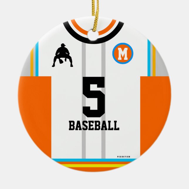 Baseball Jersey Orange Blue Grey Ornament (Front)
