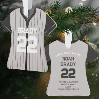 Baseball Jersey Player Stats Black Grey Keepsake  Ornament