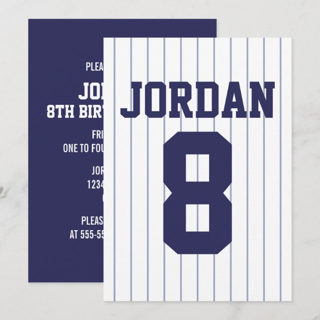 Baseball Jersey - Sports Theme Birthday Party Invitation (Front/Back)