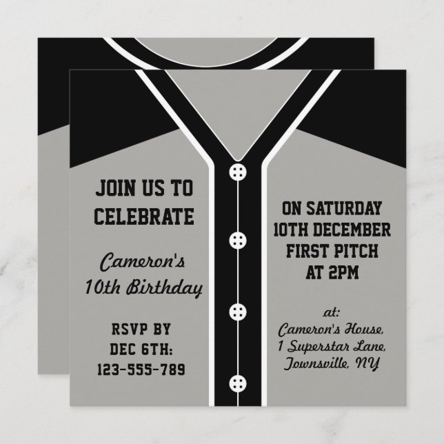 Baseball Jersey Themed Party Invites Template (Front/Back)